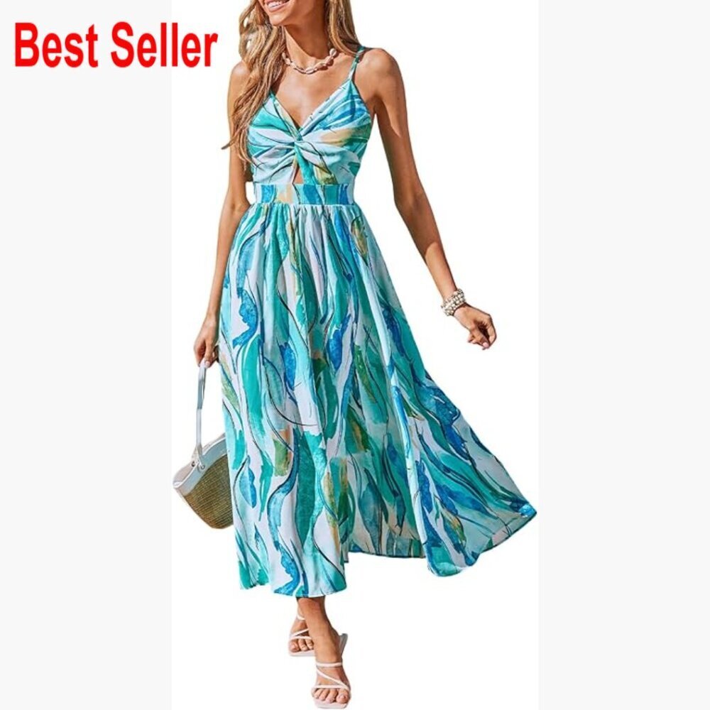 Polyester Maxi Dress with Adjustable Straps and Side Slit